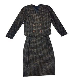 Magid Bernard 2 Pc Wool Skirt Suit Women 8 Brown Vintage Business Career Elegant